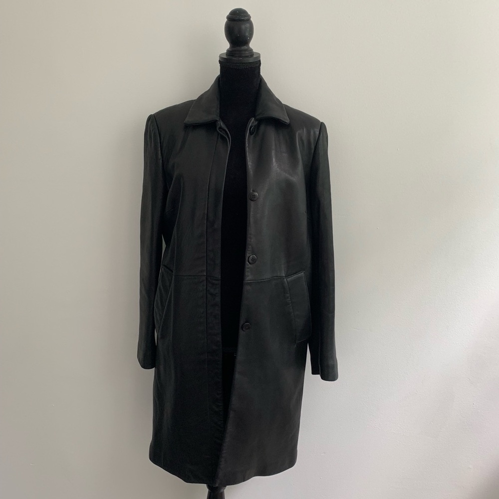Nappa Sheep Leather Black Trench Coat Size Small